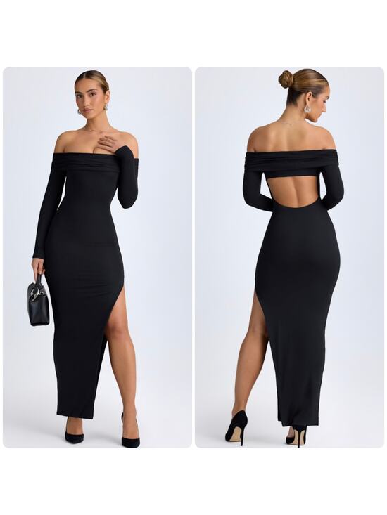 Oh Polly Dresses & Skirts - Oh Polly Honora Modal Off-Shoulder Open-Back Maxi Dress in Black Size S New
